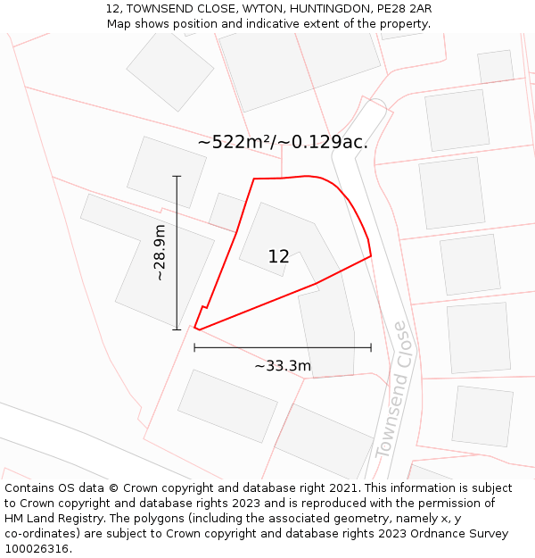 12, TOWNSEND CLOSE, WYTON, HUNTINGDON, PE28 2AR: Plot and title map