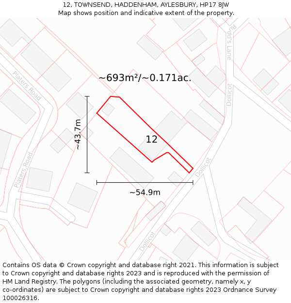 12, TOWNSEND, HADDENHAM, AYLESBURY, HP17 8JW: Plot and title map