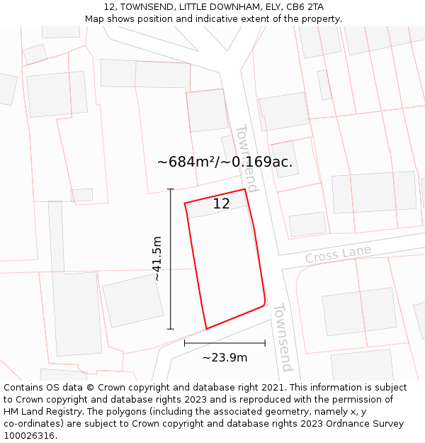 12, TOWNSEND, LITTLE DOWNHAM, ELY, CB6 2TA: Plot and title map