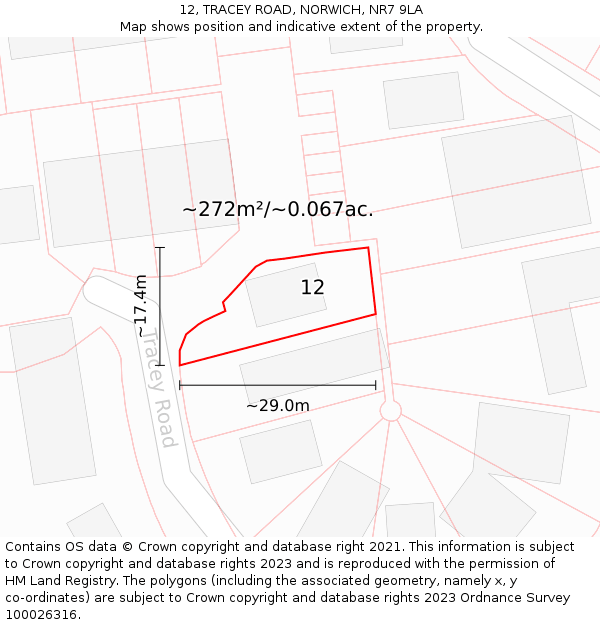 12, TRACEY ROAD, NORWICH, NR7 9LA: Plot and title map