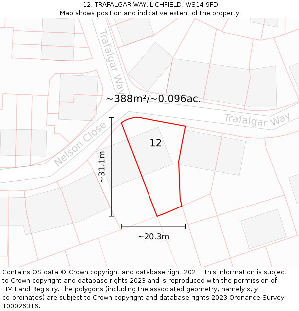12, TRAFALGAR WAY, LICHFIELD, WS14 9FD: Plot and title map