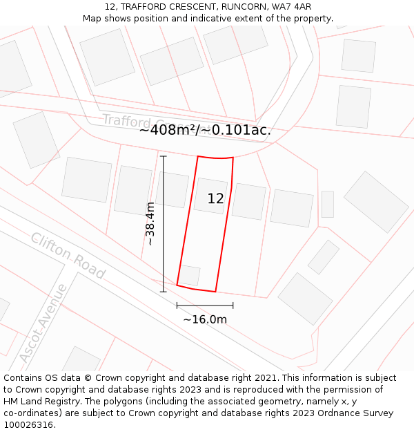 12, TRAFFORD CRESCENT, RUNCORN, WA7 4AR: Plot and title map