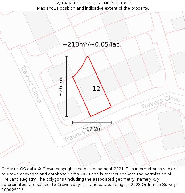 12, TRAVERS CLOSE, CALNE, SN11 8GS: Plot and title map