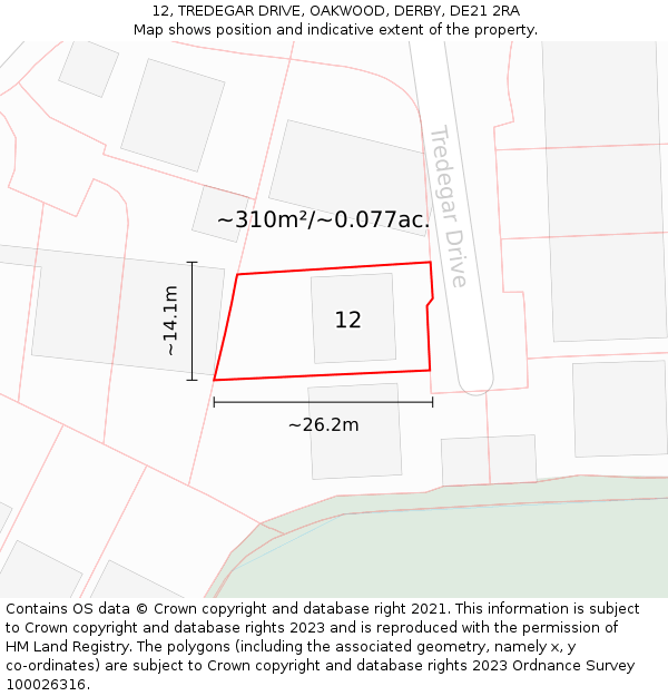 12, TREDEGAR DRIVE, OAKWOOD, DERBY, DE21 2RA: Plot and title map