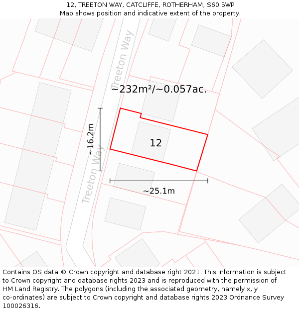 12, TREETON WAY, CATCLIFFE, ROTHERHAM, S60 5WP: Plot and title map