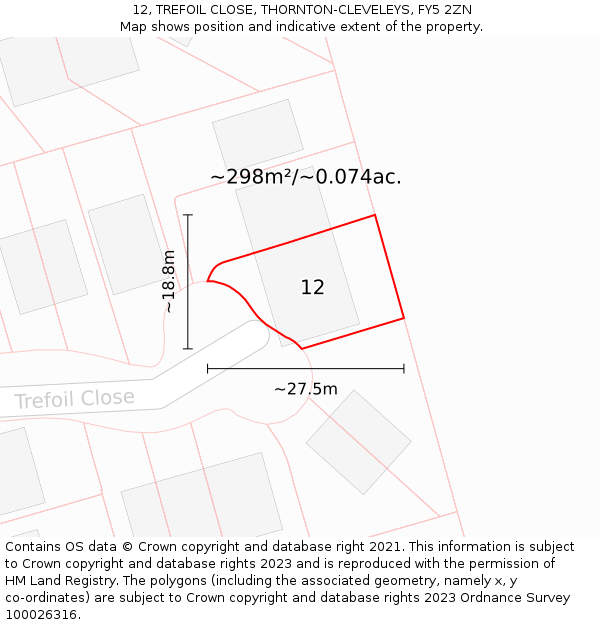 12, TREFOIL CLOSE, THORNTON-CLEVELEYS, FY5 2ZN: Plot and title map