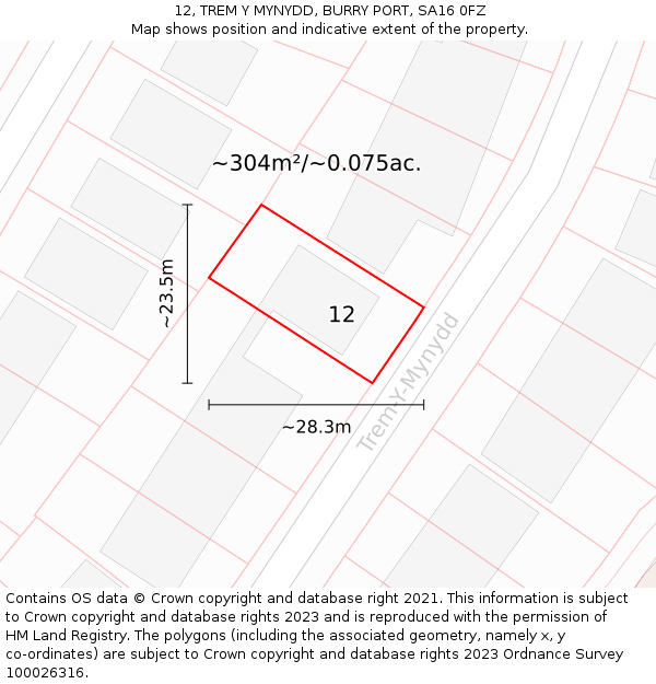 12, TREM Y MYNYDD, BURRY PORT, SA16 0FZ: Plot and title map