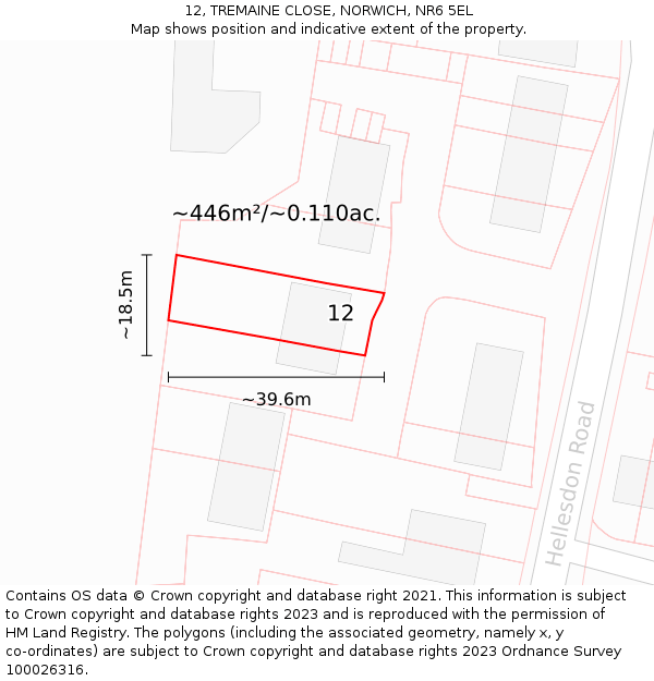 12, TREMAINE CLOSE, NORWICH, NR6 5EL: Plot and title map
