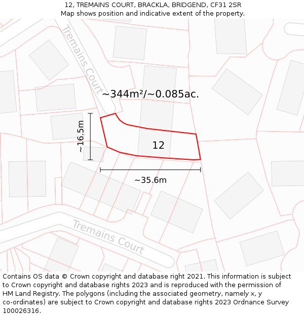 12, TREMAINS COURT, BRACKLA, BRIDGEND, CF31 2SR: Plot and title map