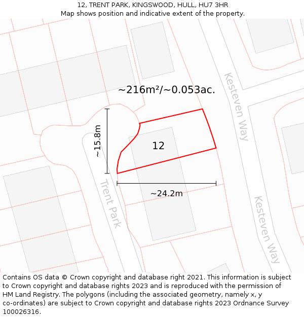 12, TRENT PARK, KINGSWOOD, HULL, HU7 3HR: Plot and title map