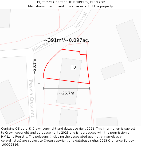 12, TREVISA CRESCENT, BERKELEY, GL13 9DD: Plot and title map