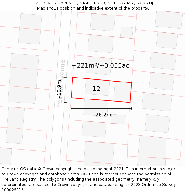 12, TREVONE AVENUE, STAPLEFORD, NOTTINGHAM, NG9 7HJ: Plot and title map