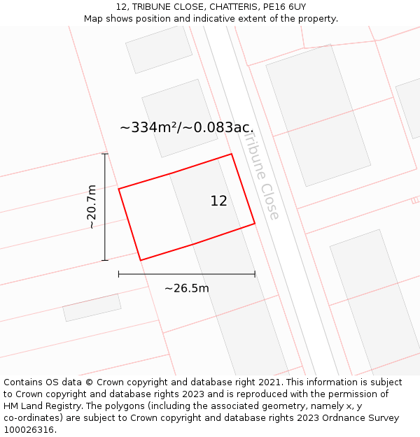 12, TRIBUNE CLOSE, CHATTERIS, PE16 6UY: Plot and title map