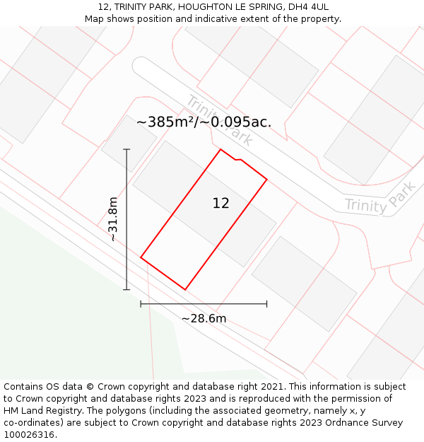 12, TRINITY PARK, HOUGHTON LE SPRING, DH4 4UL: Plot and title map