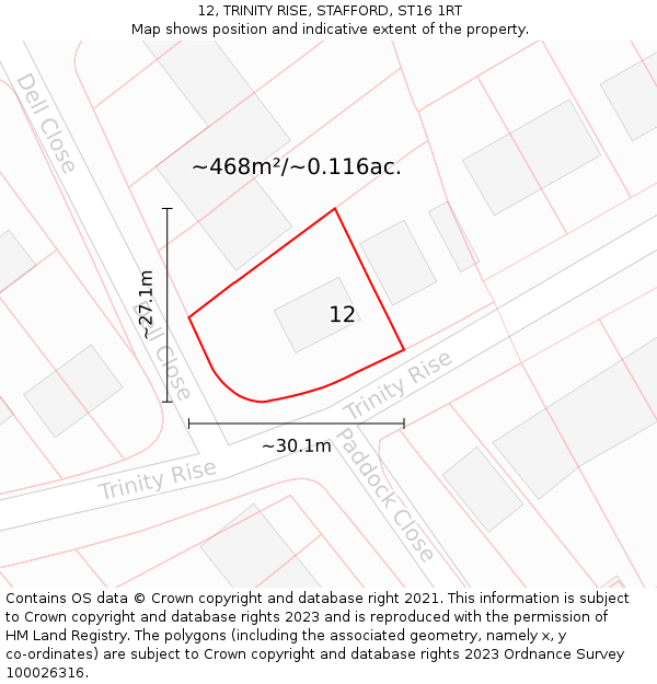 12, TRINITY RISE, STAFFORD, ST16 1RT: Plot and title map