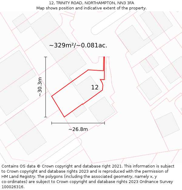 12, TRINITY ROAD, NORTHAMPTON, NN3 3FA: Plot and title map