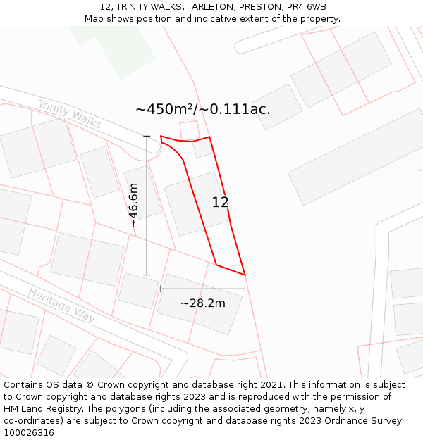 12, TRINITY WALKS, TARLETON, PRESTON, PR4 6WB: Plot and title map