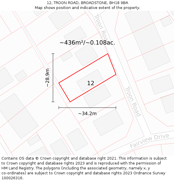 12, TROON ROAD, BROADSTONE, BH18 9BA: Plot and title map