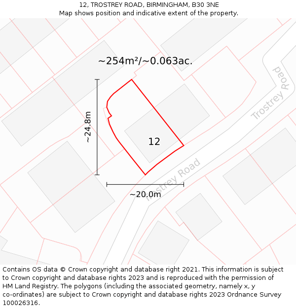 12, TROSTREY ROAD, BIRMINGHAM, B30 3NE: Plot and title map