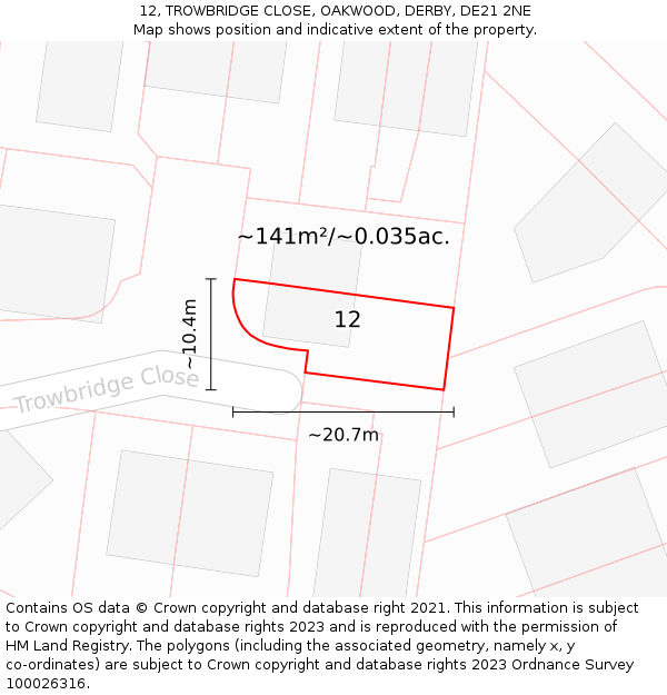 12, TROWBRIDGE CLOSE, OAKWOOD, DERBY, DE21 2NE: Plot and title map