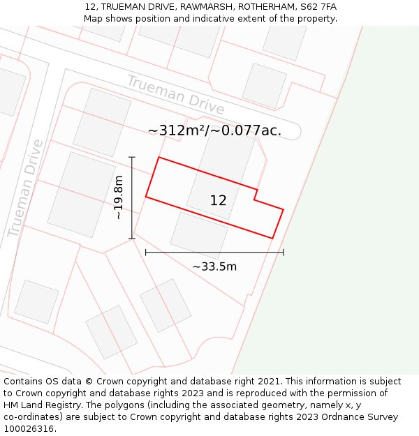 12, TRUEMAN DRIVE, RAWMARSH, ROTHERHAM, S62 7FA: Plot and title map