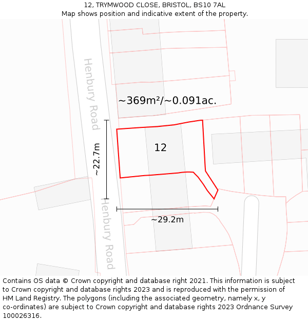 12, TRYMWOOD CLOSE, BRISTOL, BS10 7AL: Plot and title map