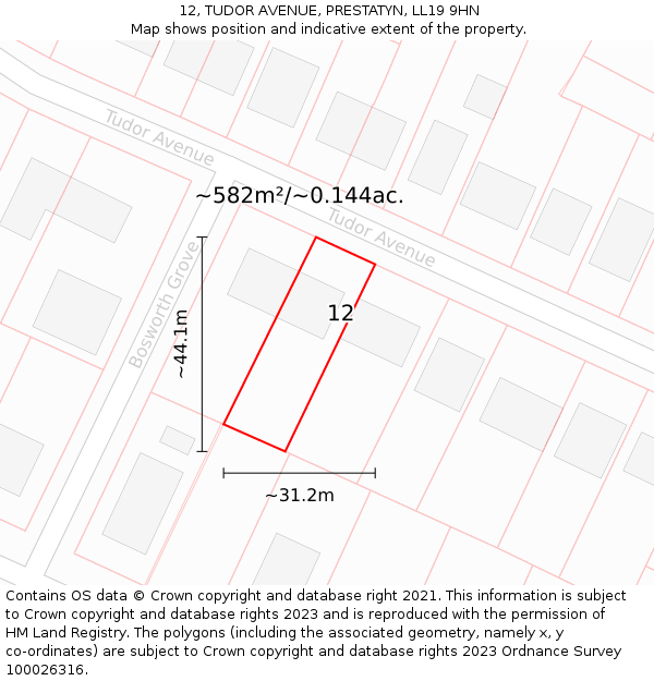 12, TUDOR AVENUE, PRESTATYN, LL19 9HN: Plot and title map