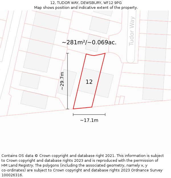 12, TUDOR WAY, DEWSBURY, WF12 9PG: Plot and title map