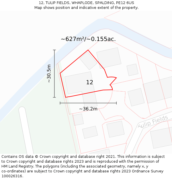 12, TULIP FIELDS, WHAPLODE, SPALDING, PE12 6US: Plot and title map