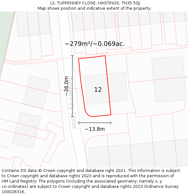 12, TUPPENNEY CLOSE, HASTINGS, TN35 5QJ: Plot and title map