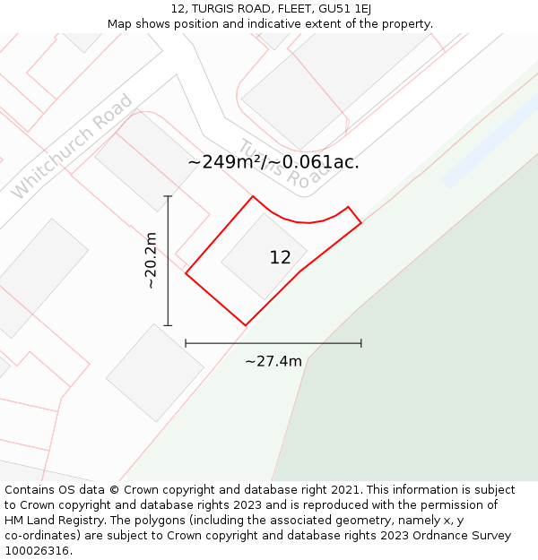12, TURGIS ROAD, FLEET, GU51 1EJ: Plot and title map