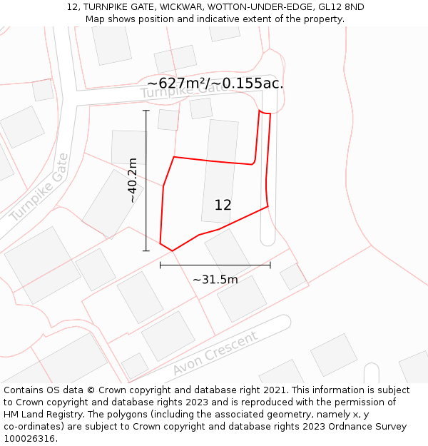 12, TURNPIKE GATE, WICKWAR, WOTTON-UNDER-EDGE, GL12 8ND: Plot and title map
