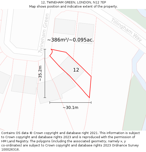12, TWINEHAM GREEN, LONDON, N12 7EP: Plot and title map