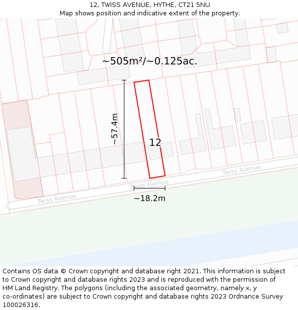 12, TWISS AVENUE, HYTHE, CT21 5NU: Plot and title map