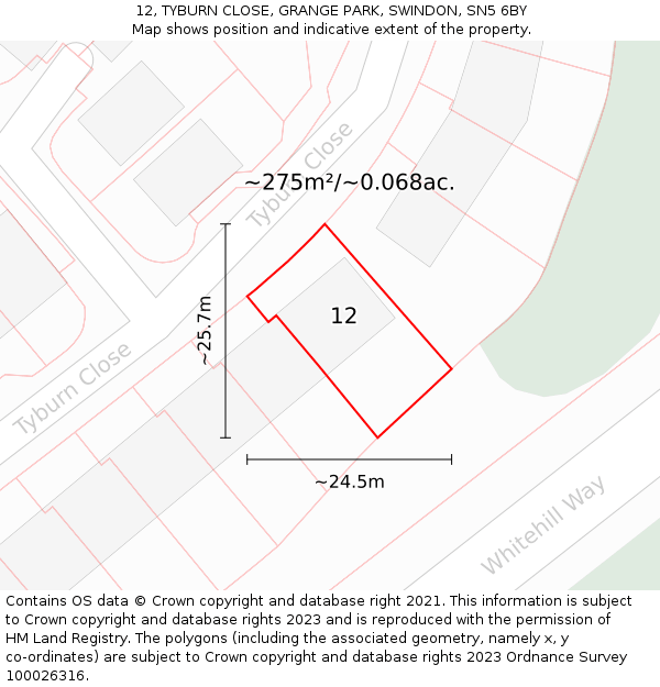 12, TYBURN CLOSE, GRANGE PARK, SWINDON, SN5 6BY: Plot and title map