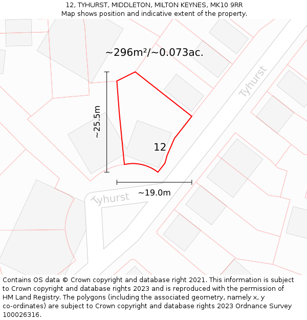12, TYHURST, MIDDLETON, MILTON KEYNES, MK10 9RR: Plot and title map