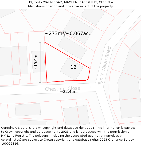 12, TYN Y WAUN ROAD, MACHEN, CAERPHILLY, CF83 8LA: Plot and title map