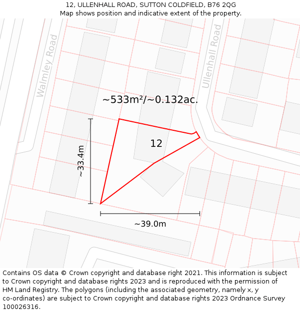 12, ULLENHALL ROAD, SUTTON COLDFIELD, B76 2QG: Plot and title map