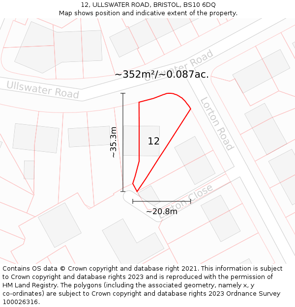12, ULLSWATER ROAD, BRISTOL, BS10 6DQ: Plot and title map