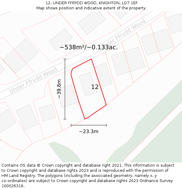 12, UNDER FFRYDD WOOD, KNIGHTON, LD7 1EF: Plot and title map