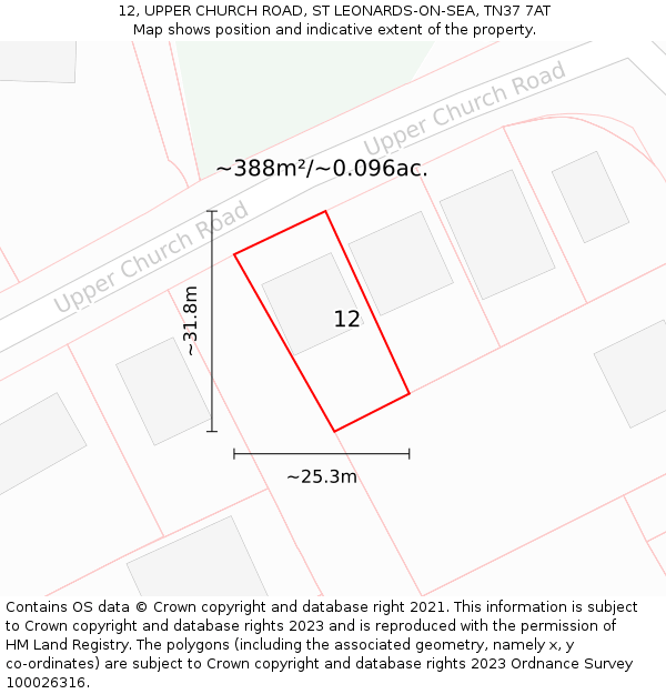 12, UPPER CHURCH ROAD, ST LEONARDS-ON-SEA, TN37 7AT: Plot and title map