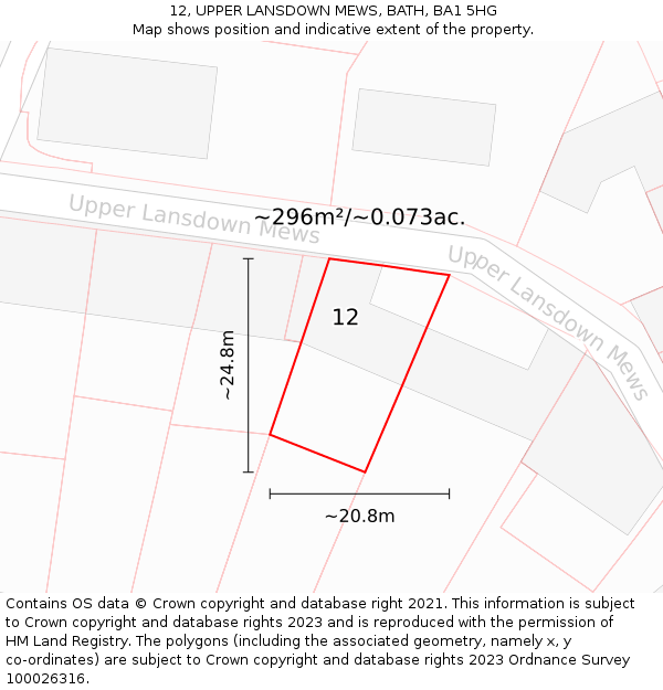 12, UPPER LANSDOWN MEWS, BATH, BA1 5HG: Plot and title map