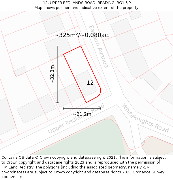 12, UPPER REDLANDS ROAD, READING, RG1 5JP: Plot and title map