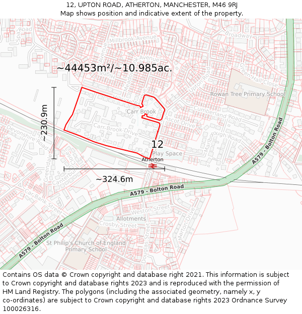 12, UPTON ROAD, ATHERTON, MANCHESTER, M46 9RJ: Plot and title map