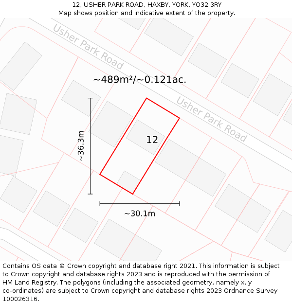 12, USHER PARK ROAD, HAXBY, YORK, YO32 3RY: Plot and title map