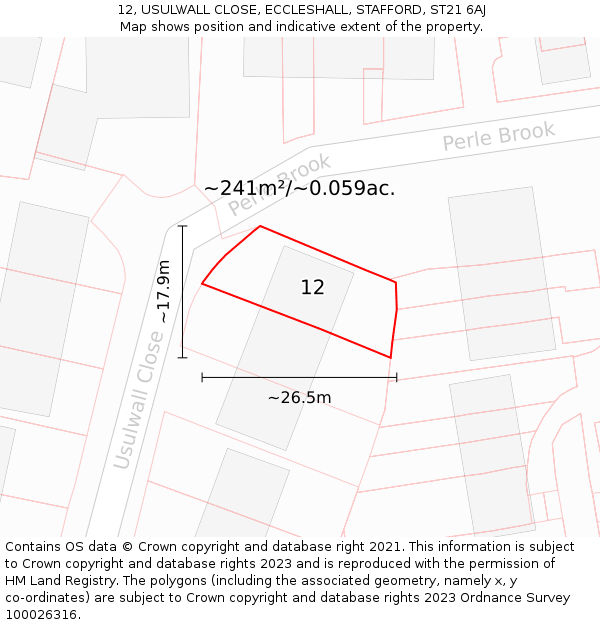 12, USULWALL CLOSE, ECCLESHALL, STAFFORD, ST21 6AJ: Plot and title map