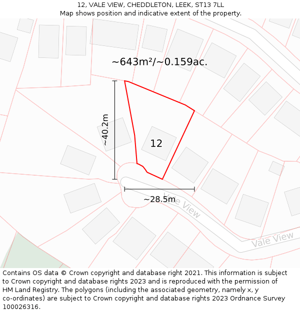 12, VALE VIEW, CHEDDLETON, LEEK, ST13 7LL: Plot and title map