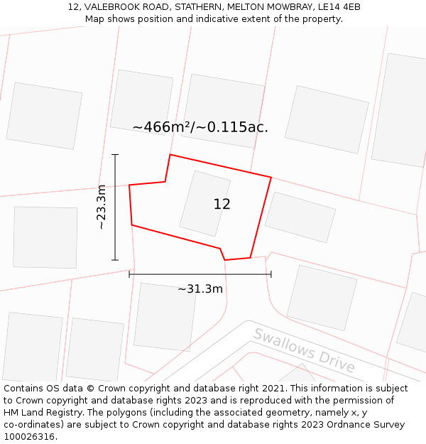 12, VALEBROOK ROAD, STATHERN, MELTON MOWBRAY, LE14 4EB: Plot and title map