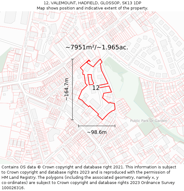 12, VALEMOUNT, HADFIELD, GLOSSOP, SK13 1DP: Plot and title map