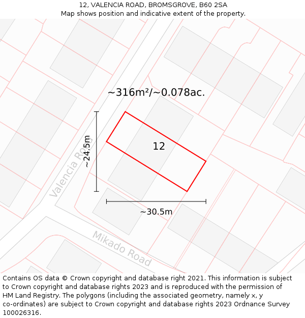 12, VALENCIA ROAD, BROMSGROVE, B60 2SA: Plot and title map